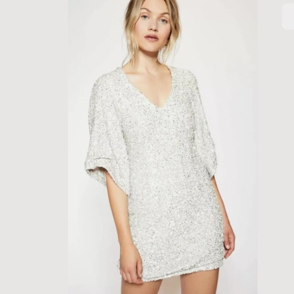 FREE PEOPLE Silver Sequin Party Girl Mini Dress